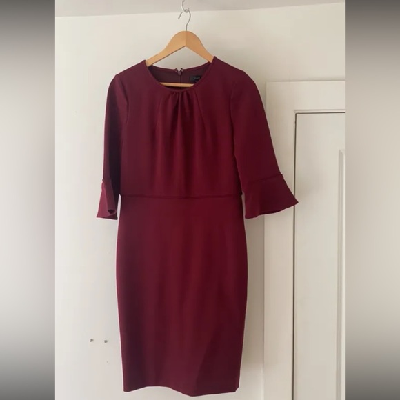 J.Crew Bell Sleeve Sheath Dress Burgundy Maroon - Picture 1 of 4